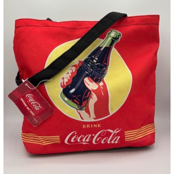 Licensed Vintage Art Coca Cola‎ Tote Bag New with Tags Zippered  Red  1990's - Picture 1 of 8
